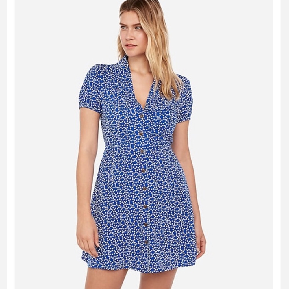Printed Button Front Collar Dress